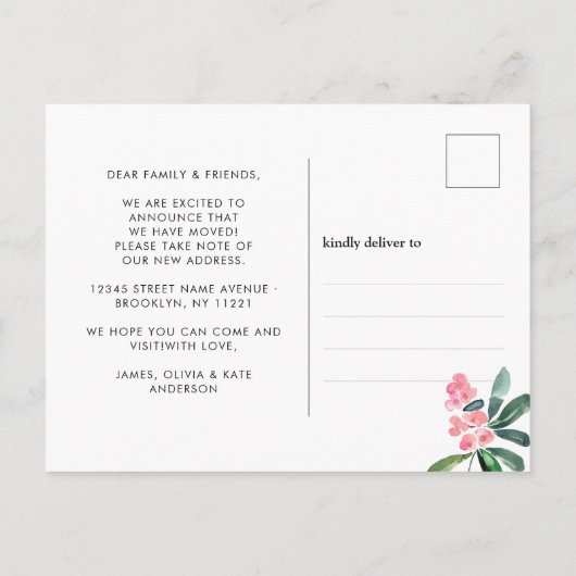 Chic Waterverf Cactus We hebben New Home Moving Aankondigingskaart (Achterkant)