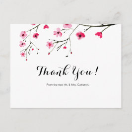 Chic waterverf Cherry Blossom Wedding Bedankt Briefkaart