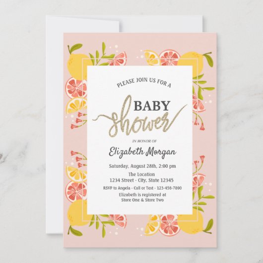 Chic Waterverf Citrus Lijst Baby shower Kaart (Voorkant)