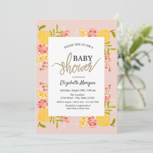 Chic Waterverf Citrus Lijst Baby shower Kaart (Staand voorkant)