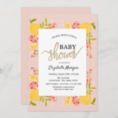 Chic Waterverf Citrus Lijst Baby shower Kaart (Voorkant / Achterkant)