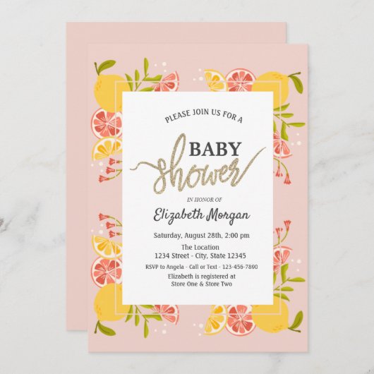Chic Waterverf Citrus Lijst Baby shower Kaart (Voorkant / Achterkant)