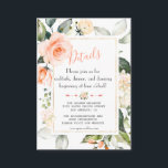Chic Waterverf Coral Floral Lijst Wedding Details Informatiekaartje<br><div class="desc">Elegant Delicate Coral Flowers Wedding Card-ontwerp met een delicaat waterverf koraalbloemen lijst op een levende koraalachtergrond. Het gebruik personaliseert hulpmiddel om uw info toe te voegen, doopvonten, de kleuren van de doopvont te veranderen. Voor overeenkomende objecten kun je naar mijn Coral Floral Bloom Collectie gaan. Living Coral is het kleurjaar....</div>