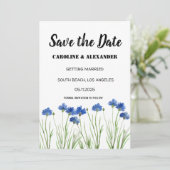 Chic Waterverf Cornflower Wildbloemen Weddenschap Save The Date (Staand voorkant)