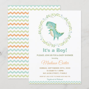 Chic Waterverf Cute Dinosaur Boy Baby shower Kaart