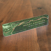 Chic Waterverf Emerald Green Gold Glitter Agate Naambordje (Zijkant)