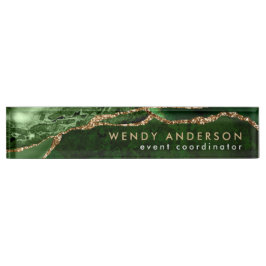 Chic Waterverf Emerald Green Gold Glitter Agate Naambordje