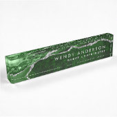 Chic Waterverf Emerald Green Silver Glitter Agate Naambordje