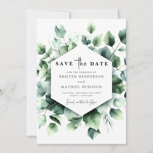 Chic Waterverf Eucalyptus digitale bruiloft Save The Date (Voorkant)