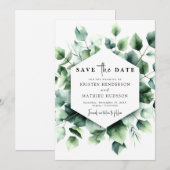 Chic Waterverf Eucalyptus digitale bruiloft Save The Date (Voorkant / Achterkant)