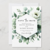 Chic Waterverf Eucalyptus digitale bruiloft Save The Date (Voorkant)