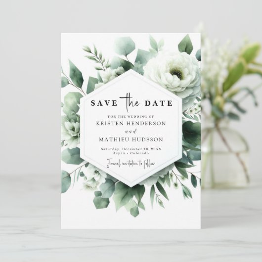 Chic Waterverf Eucalyptus digitale bruiloft Save The Date (Staand voorkant)