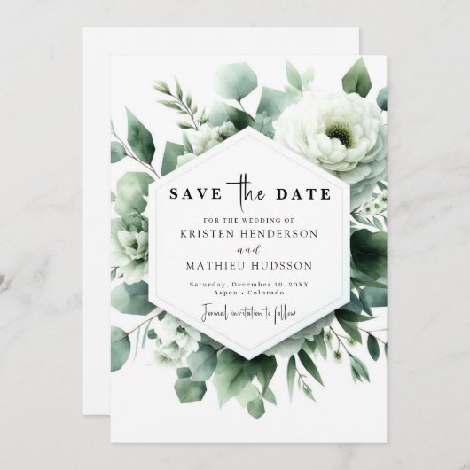 Chic Waterverf Eucalyptus digitale bruiloft Save The Date (Voorkant / Achterkant)