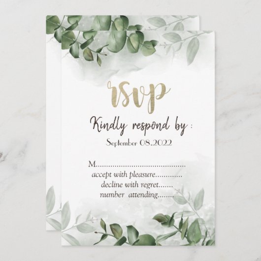 Chic Waterverf Eucalyptus Greenery RSVP Kaart (Voorkant / Achterkant)