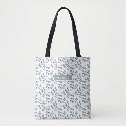 Chic Waterverf Eucalyptus Leaf Print met naam Tote Bag (Voorkant)