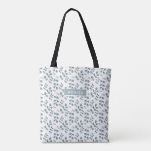 Chic Waterverf Eucalyptus Leaf Print met naam Tote Bag