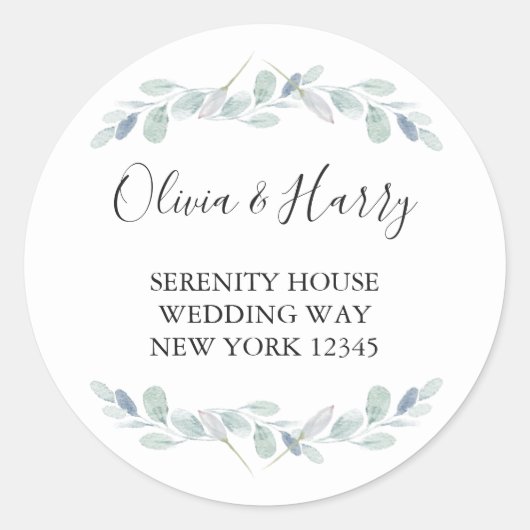 Chic Waterverf Eucalyptus Return Address Stickers (Voorkant)