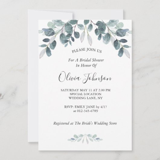 Chic Waterverf Eucalytus Bloom Vrijgezellenfeest Kaart (Voorkant)