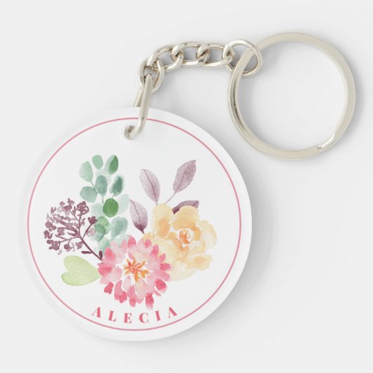 Chic Waterverf Floral Arrangement Sleutelhanger (Achterkant)