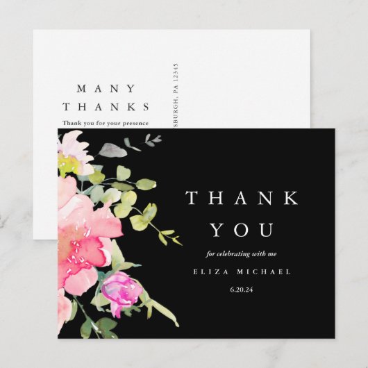 Chic Waterverf Floral Baby shower Hartelijk dank z Briefkaart (Voorkant / Achterkant)