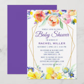 Chic Waterverf Floral Baby Shower-uitnodigingen Kaart (Voorkant / Achterkant)