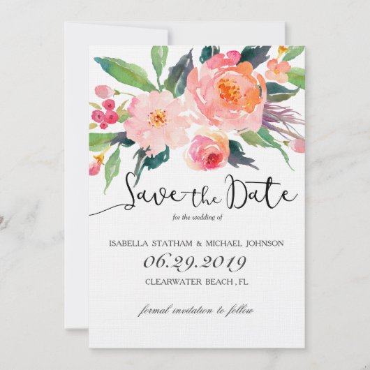 Chic Waterverf Floral Bewaar de datum Save The Date (Voorkant)