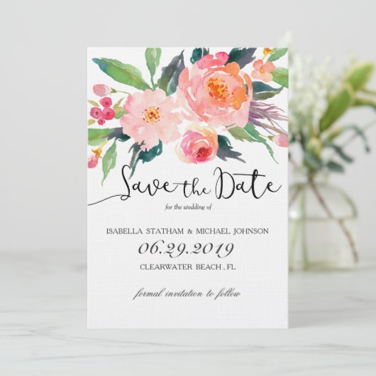 Chic Waterverf Floral Bewaar de datum Save The Date (Staand voorkant)