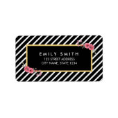Chic Waterverf Floral Black en White Stripes Etiket (Voorkant)