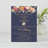 Chic Waterverf Floral Blue Wedding Invitation Kaart (Staand voorkant)
