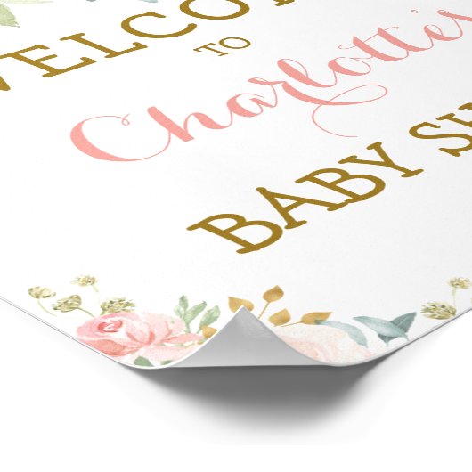 Chic Waterverf Floral Blush Pink Gold Baby shower Poster (Hoek)