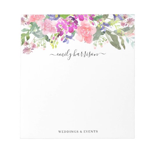 Chic Waterverf Floral Botanical Personalized Notitieblok (Voorkant)