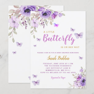 Chic Waterverf Floral Butterfly Girl Baby shower Kaart