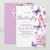 Chic Waterverf Floral Butterfly Girl Baby shower Kaart (Voorkant / Achterkant)
