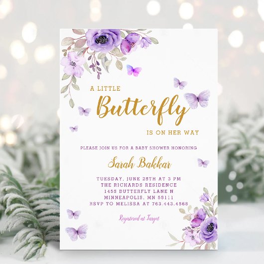 Chic Waterverf Floral Butterfly Girl Baby shower Kaart