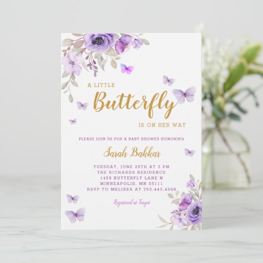 Chic Waterverf Floral Butterfly Girl Baby shower Kaart (Staand voorkant)