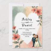 Chic Waterverf Floral Dusty Bruid Bruidegom Huweli Kaart (Voorkant)