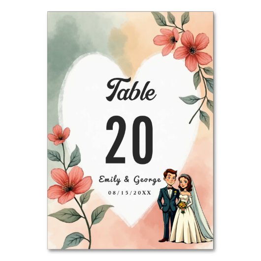 Chic Waterverf Floral Dusty Bruid Bruidegom Huweli Kaart (Voorkant)