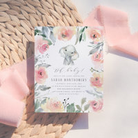 Chic Waterverf Floral Elephant Baby Girl Shower