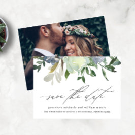 Chic Waterverf Floral en Leaves Photo Wedding Save The Date