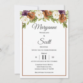 Chic Waterverf Floral Fall Wedding Uitnodiging