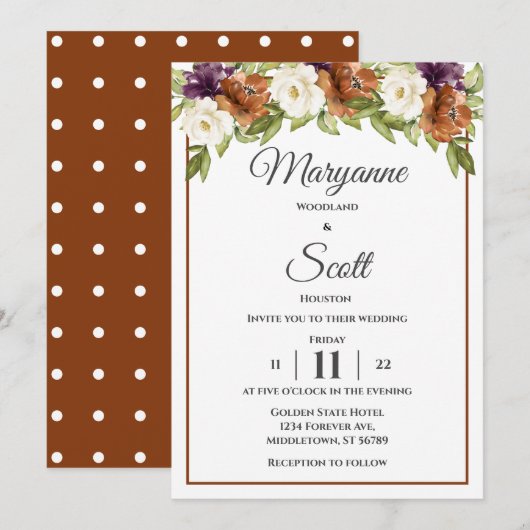 Chic Waterverf Floral Fall Wedding Uitnodiging (Voorkant / Achterkant)