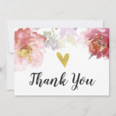 Chic Waterverf Floral Gold Heart Hartelijk dank Bedankkaart (Voorkant)