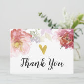 Chic Waterverf Floral Gold Heart Hartelijk dank Bedankkaart (Staand voorkant)