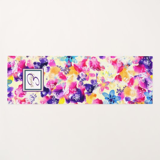 Chic Waterverf Floral Monogram Yogamat (Voorkant (horizontaal))