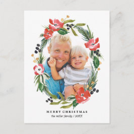 Chic Waterverf Floral Oval Vakantiefoto Feestdagenkaart