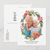 Chic Waterverf Floral Oval Vakantiefoto Feestdagenkaart (Voorkant / Achterkant)