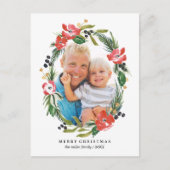 Chic Waterverf Floral Oval Vakantiefoto Feestdagenkaart (Voorkant)