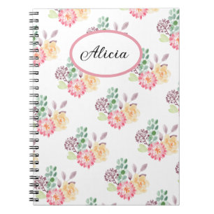 Chic Waterverf Floral Pattern Monogrammed Notitieboek