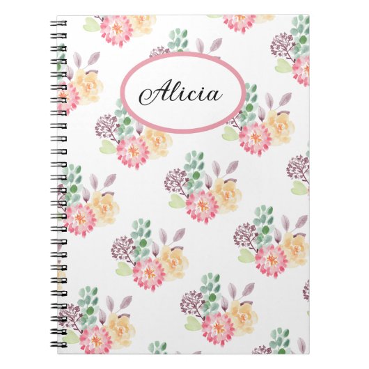 Chic Waterverf Floral Pattern Monogrammed Notitieboek (Voorkant)