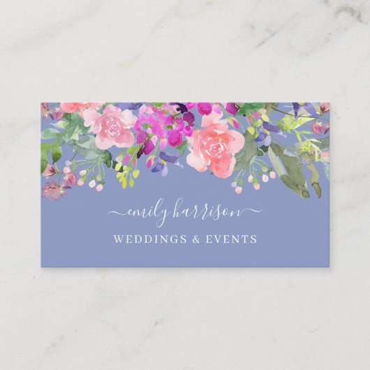 Chic Waterverf Floral Periwinkle Visitekaartje (Voorkant)